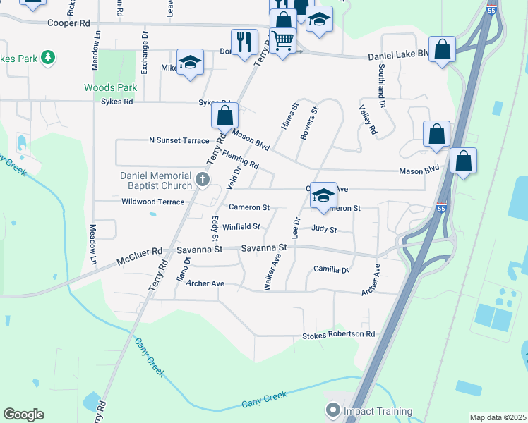 map of restaurants, bars, coffee shops, grocery stores, and more near 289 Cameron Street in Jackson