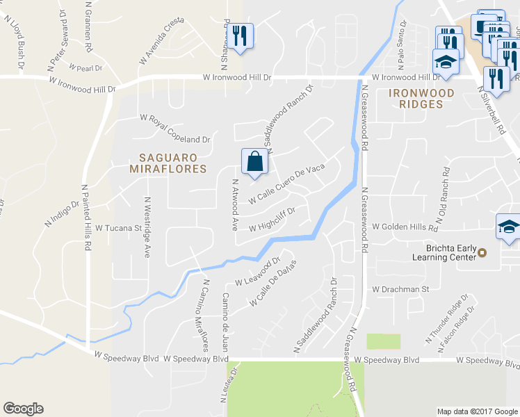 map of restaurants, bars, coffee shops, grocery stores, and more near 2800 West Wagon Wheel Drive in Tucson