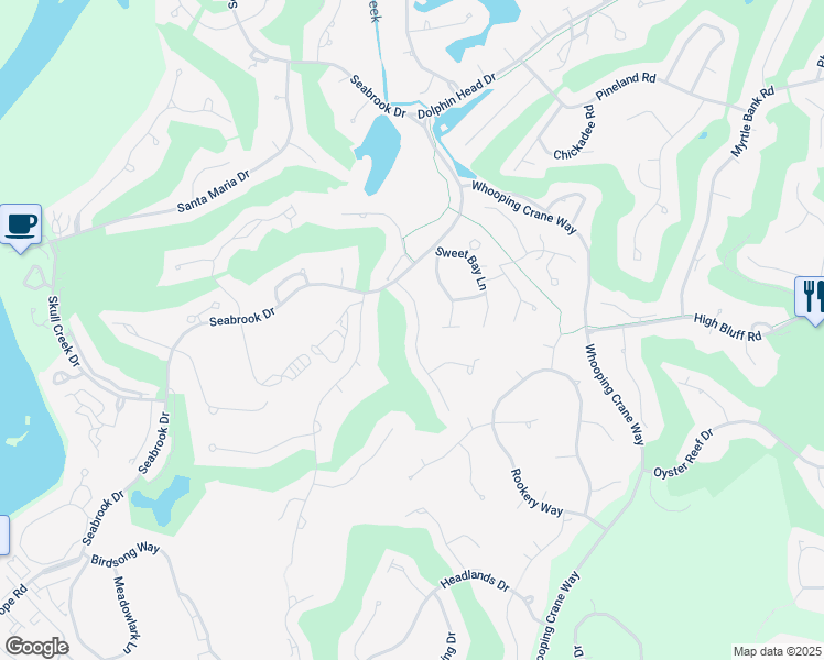 map of restaurants, bars, coffee shops, grocery stores, and more near 16 Golden Hind Drive in Hilton Head Island
