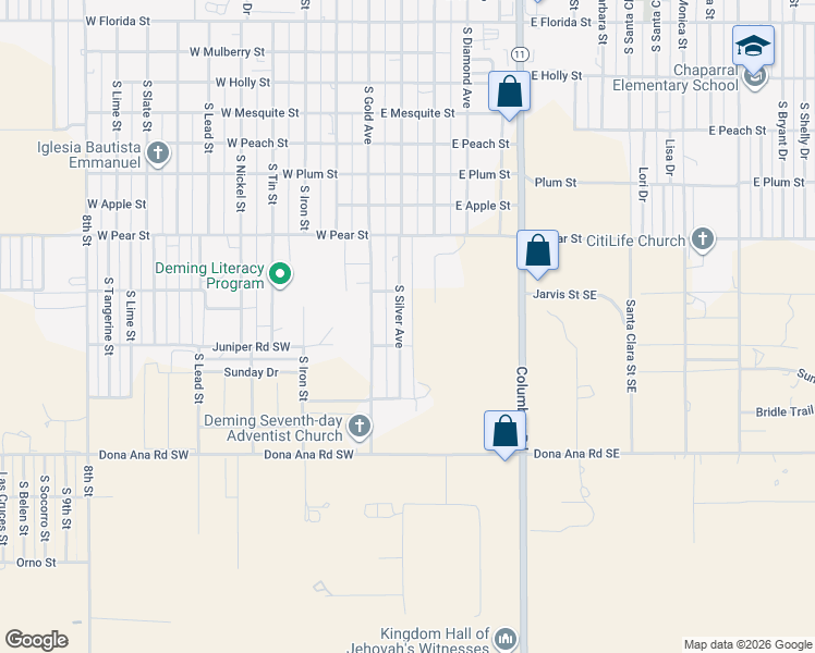 map of restaurants, bars, coffee shops, grocery stores, and more near 2505 South Silver Avenue in Deming
