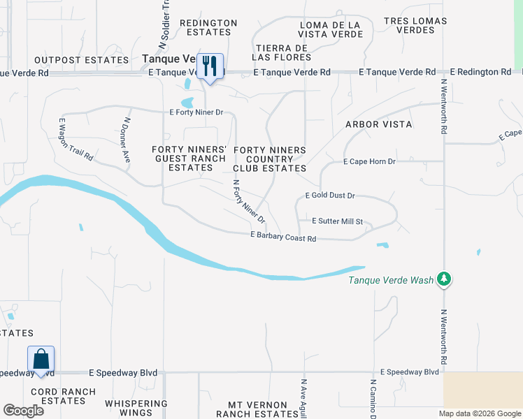 map of restaurants, bars, coffee shops, grocery stores, and more near 1820 North Klondike Drive in Tucson