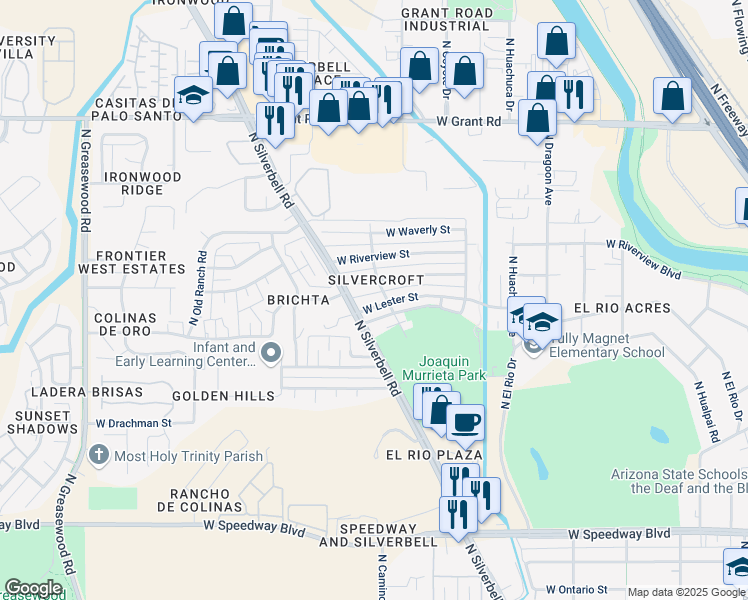 map of restaurants, bars, coffee shops, grocery stores, and more near 1920 West Lester Street in Tucson