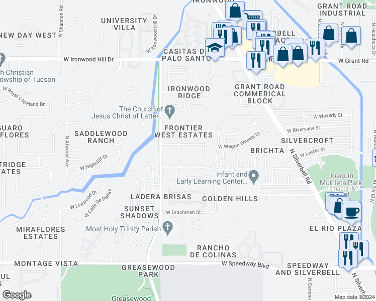 map of restaurants, bars, coffee shops, grocery stores, and more near 2365 West Wagon Wheel Drive in Tucson