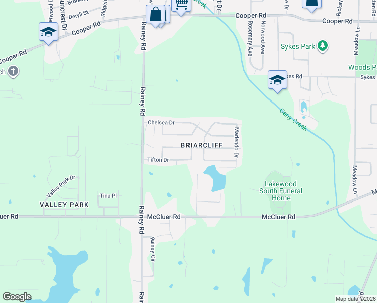 map of restaurants, bars, coffee shops, grocery stores, and more near 607 Tifton Drive in Jackson
