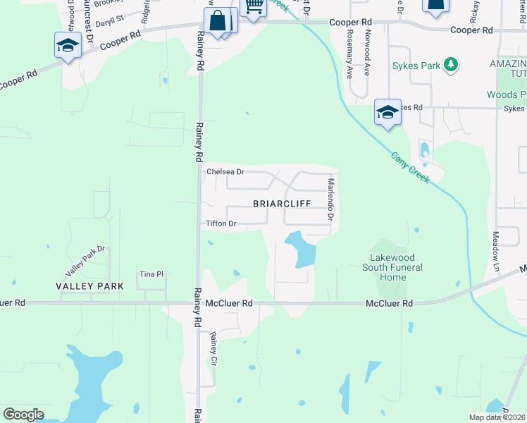 map of restaurants, bars, coffee shops, grocery stores, and more near 607 Tifton Drive in Jackson