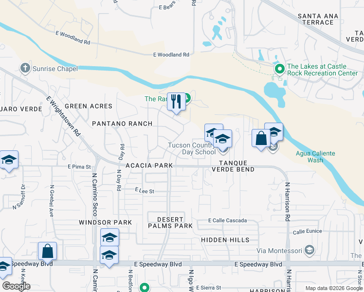 map of restaurants, bars, coffee shops, grocery stores, and more near 1809 North Wrightstown Place in Tucson