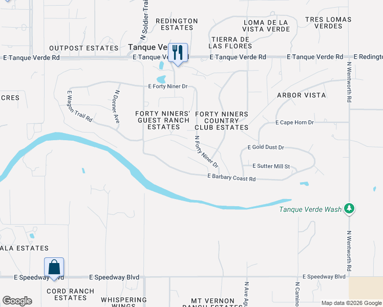 map of restaurants, bars, coffee shops, grocery stores, and more near 12040 East Dry Gulch Place in Tucson