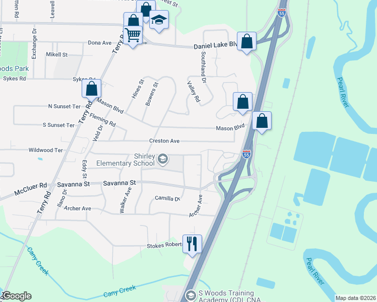 map of restaurants, bars, coffee shops, grocery stores, and more near 416 Cameron Street in Jackson