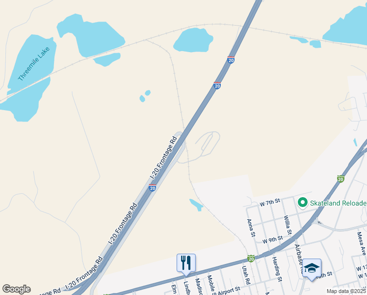 map of restaurants, bars, coffee shops, grocery stores, and more near Interstate 20 Frontage Road in Big Spring