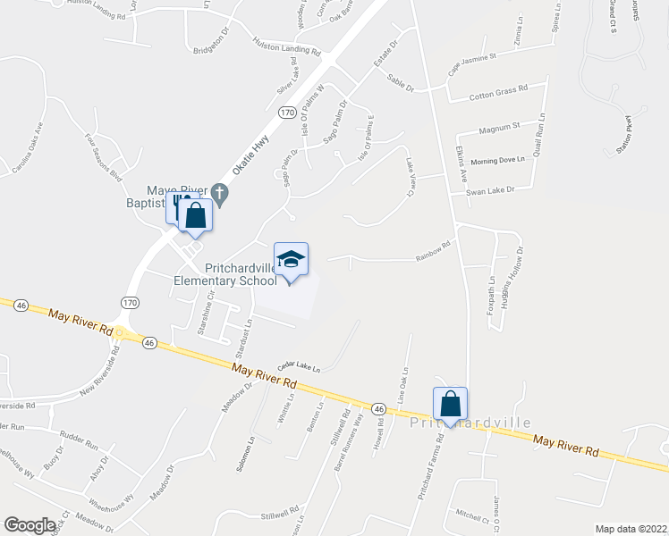 map of restaurants, bars, coffee shops, grocery stores, and more near 43 Rainbow Road in Bluffton