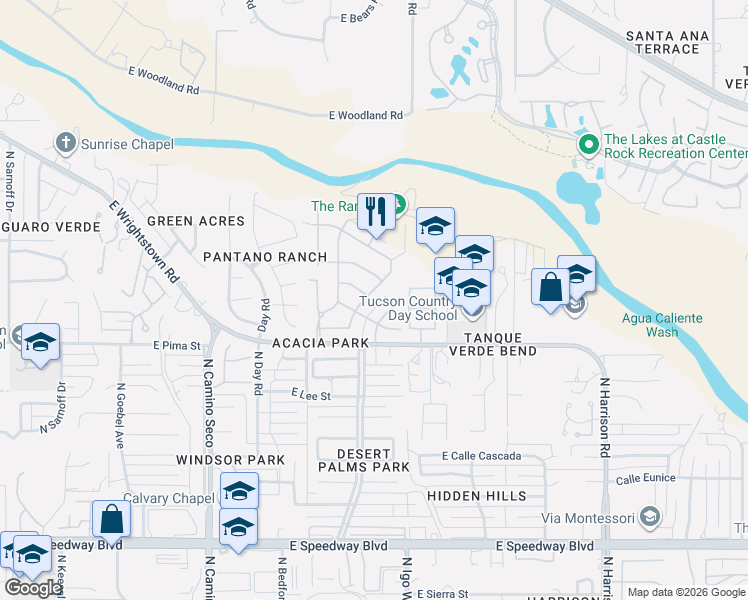 map of restaurants, bars, coffee shops, grocery stores, and more near 1809 North Wrightstown Place in Tucson