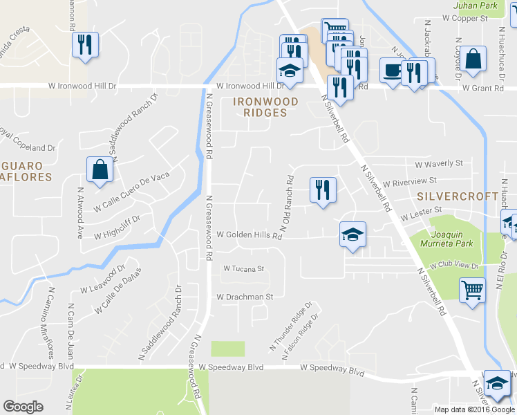 map of restaurants, bars, coffee shops, grocery stores, and more near 2365 West Wagon Wheel Drive in Tucson