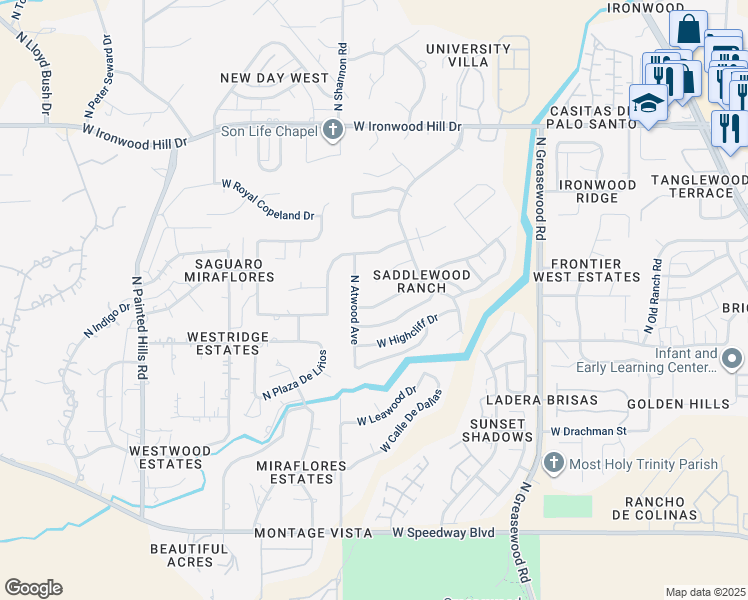 map of restaurants, bars, coffee shops, grocery stores, and more near 2800 West Wagon Wheel Drive in Tucson