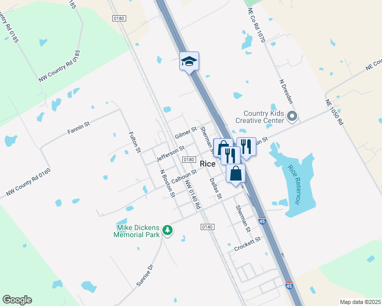 map of restaurants, bars, coffee shops, grocery stores, and more near 100A Calhoun Street in Rice
