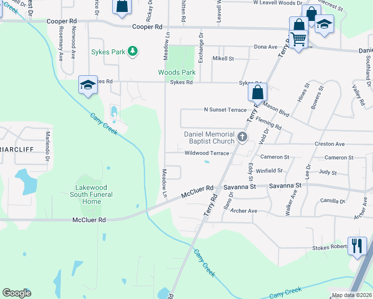 map of restaurants, bars, coffee shops, grocery stores, and more near 220 Wildwood Terrace in Jackson