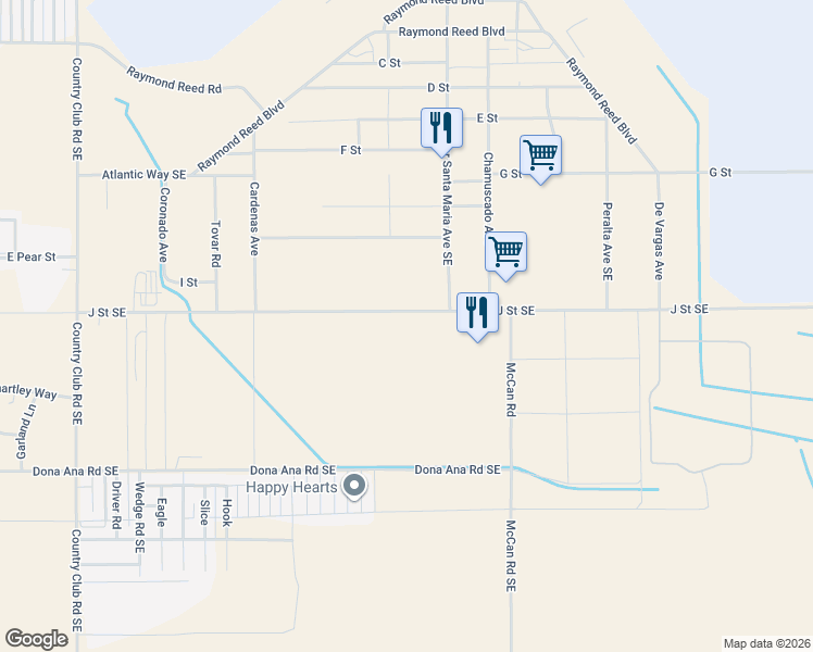 map of restaurants, bars, coffee shops, grocery stores, and more near 3600 J Street Southeast in Deming