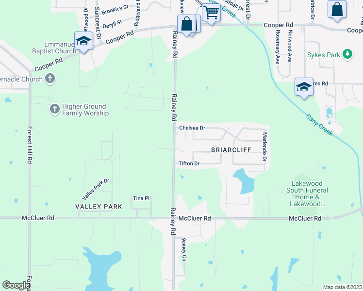 map of restaurants, bars, coffee shops, grocery stores, and more near 3643 Rainey Road in Jackson