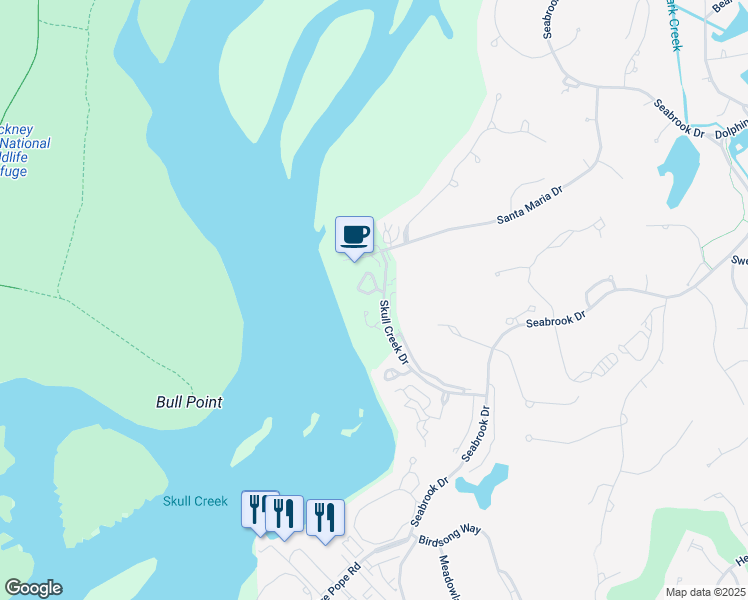 map of restaurants, bars, coffee shops, grocery stores, and more near 73 Skull Creek Drive in Hilton Head Island