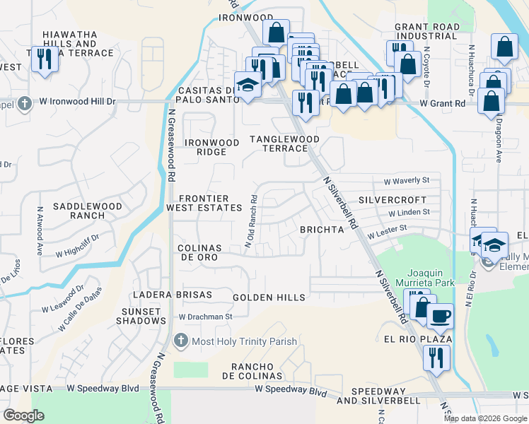 map of restaurants, bars, coffee shops, grocery stores, and more near 2229 West Window Rock Drive in Tucson