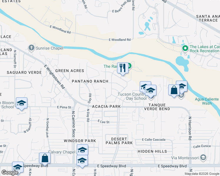 map of restaurants, bars, coffee shops, grocery stores, and more near 8921 East Linden Street in Tucson