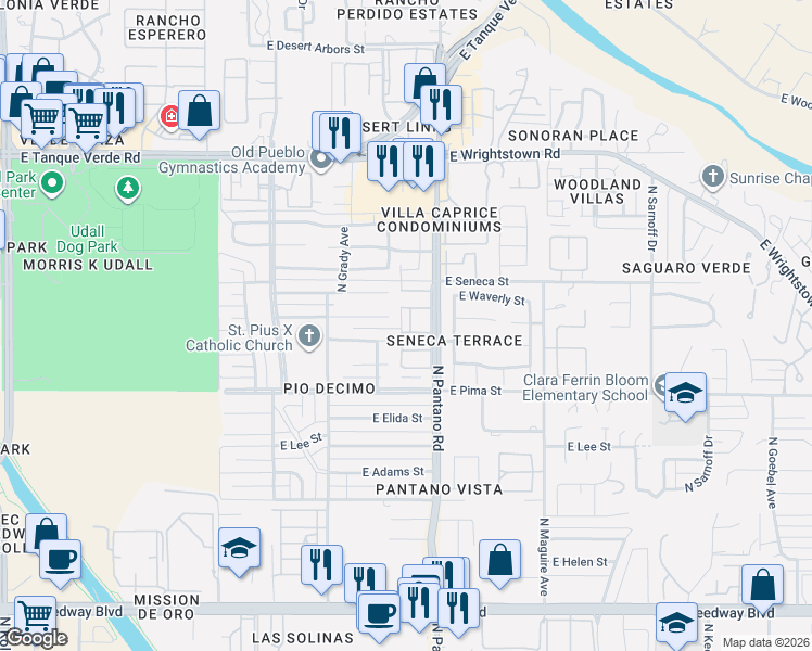 map of restaurants, bars, coffee shops, grocery stores, and more near 1909 North Linden Circle in Tucson