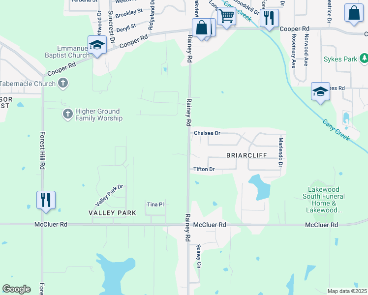map of restaurants, bars, coffee shops, grocery stores, and more near 3643 Rainey Road in Jackson