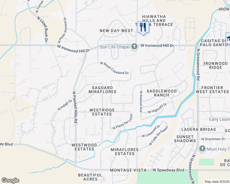 map of restaurants, bars, coffee shops, grocery stores, and more near 1900 North Placita Claveles in Tucson