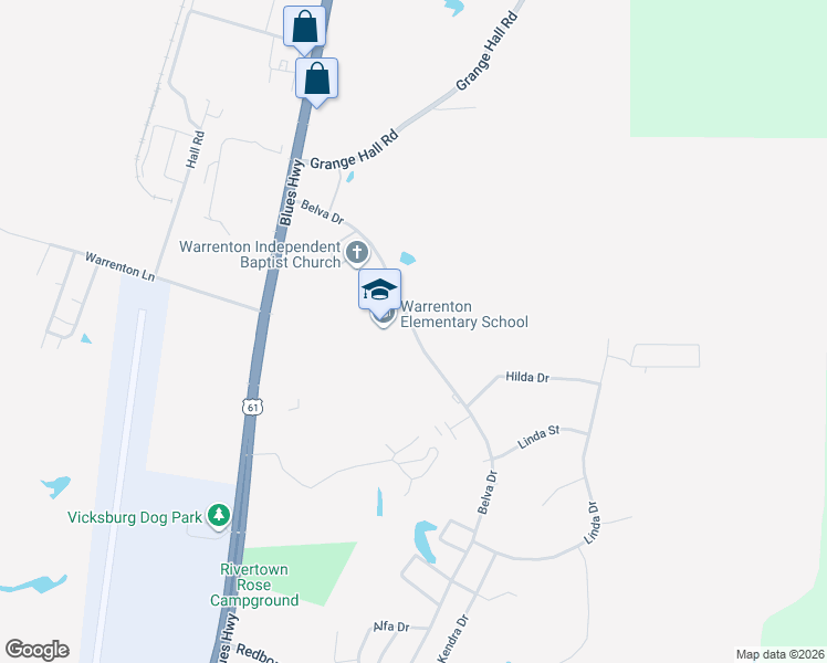 map of restaurants, bars, coffee shops, grocery stores, and more near 809 Belva Drive in Vicksburg