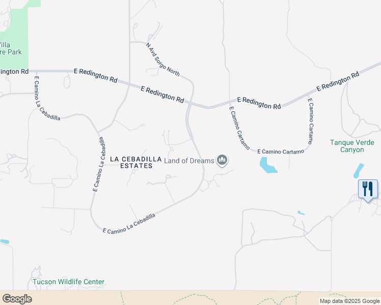 map of restaurants, bars, coffee shops, grocery stores, and more near 13651 East Camino La Cebadilla in Tucson