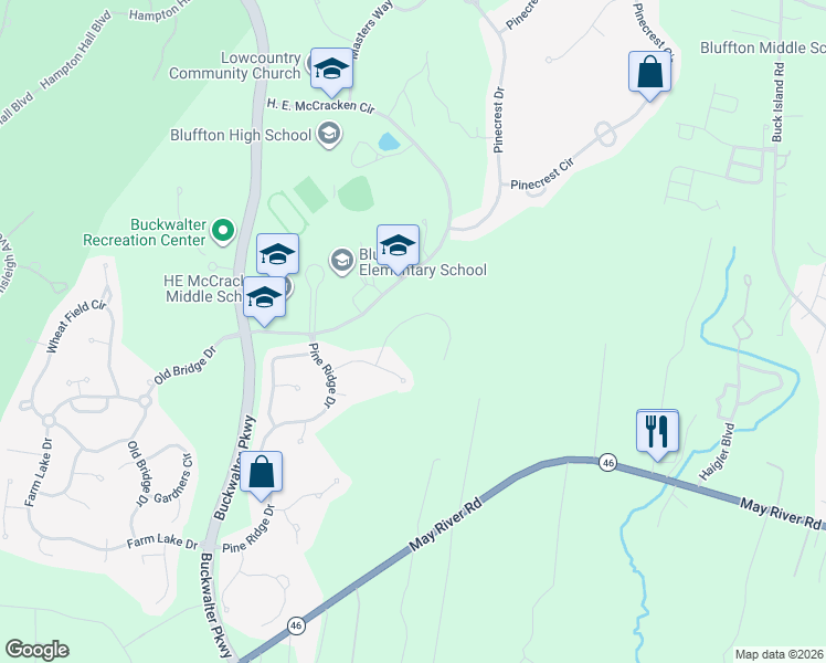 map of restaurants, bars, coffee shops, grocery stores, and more near 100 Holly Ridge Drive in Bluffton