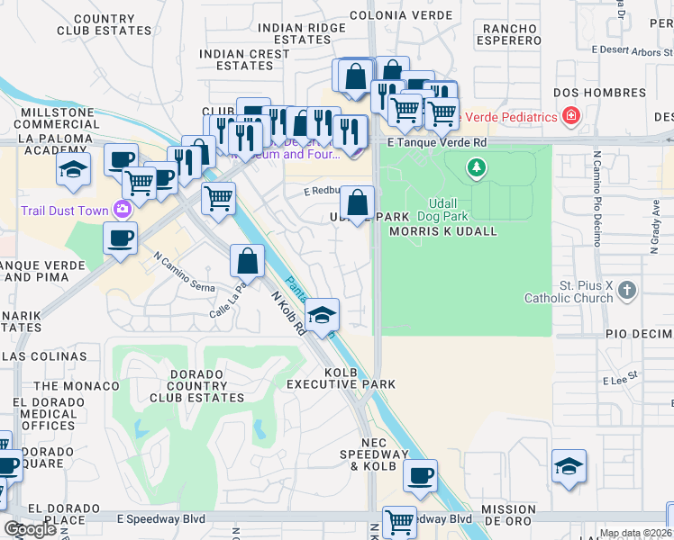 map of restaurants, bars, coffee shops, grocery stores, and more near 1930 North Cam Alicante in Tucson