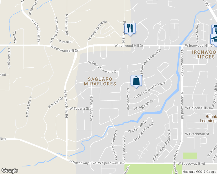 map of restaurants, bars, coffee shops, grocery stores, and more near 1900 North Placita Claveles in Tucson