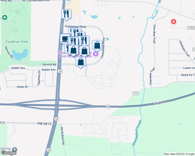 map of restaurants, bars, coffee shops, grocery stores, and more near 141 Market Square Boulevard in Tyler