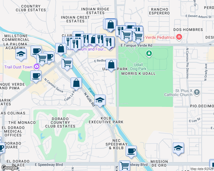 map of restaurants, bars, coffee shops, grocery stores, and more near 1930 North Cam Alicante in Tucson