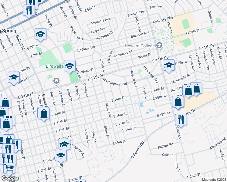 map of restaurants, bars, coffee shops, grocery stores, and more near 1300-1398 Lexington Avenue in Big Spring