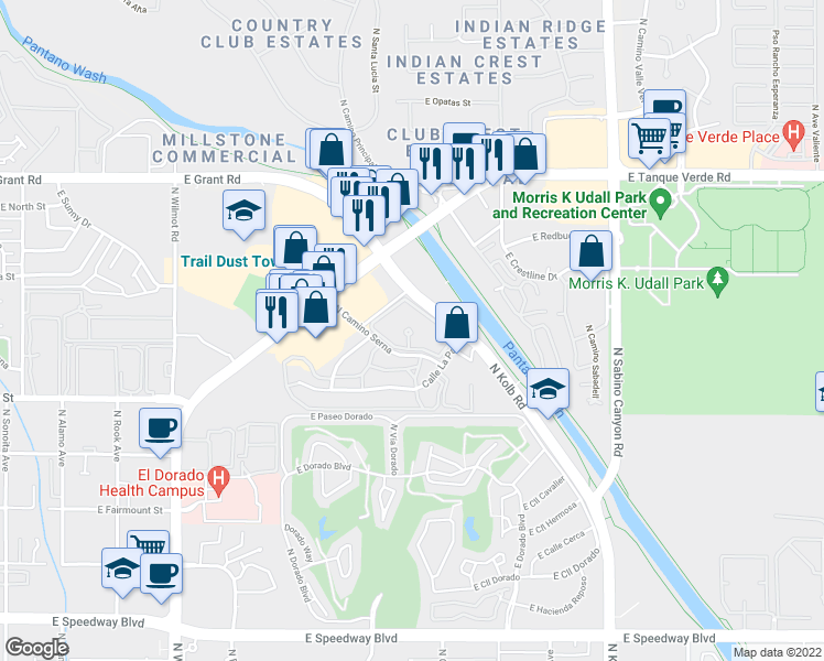 map of restaurants, bars, coffee shops, grocery stores, and more near 2001 North Kolb Road in Tucson