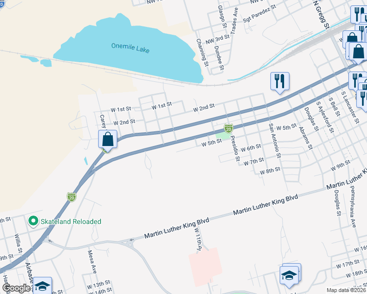 map of restaurants, bars, coffee shops, grocery stores, and more near 1510 West 5th Street in Big Spring