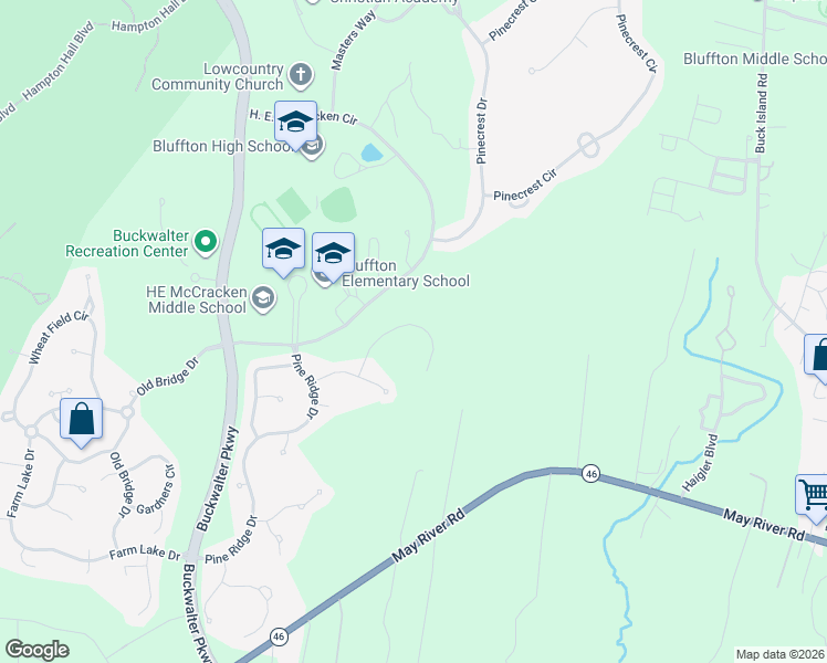map of restaurants, bars, coffee shops, grocery stores, and more near 100 Holly Ridge Drive in Bluffton