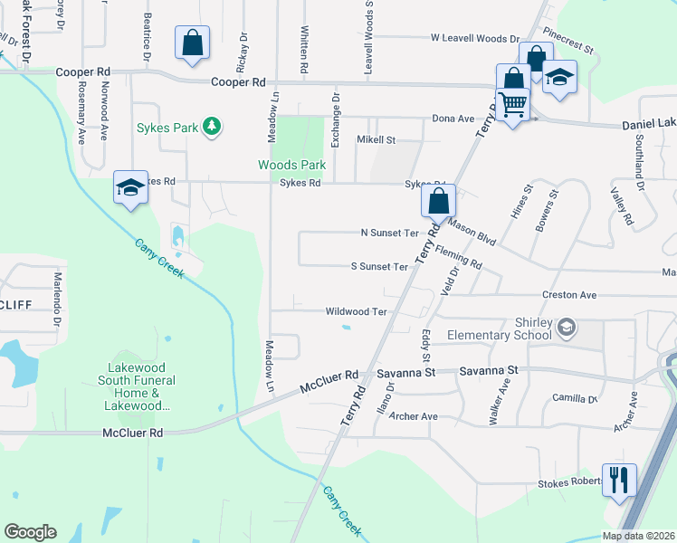 map of restaurants, bars, coffee shops, grocery stores, and more near 217 South Sunset Terrace in Jackson