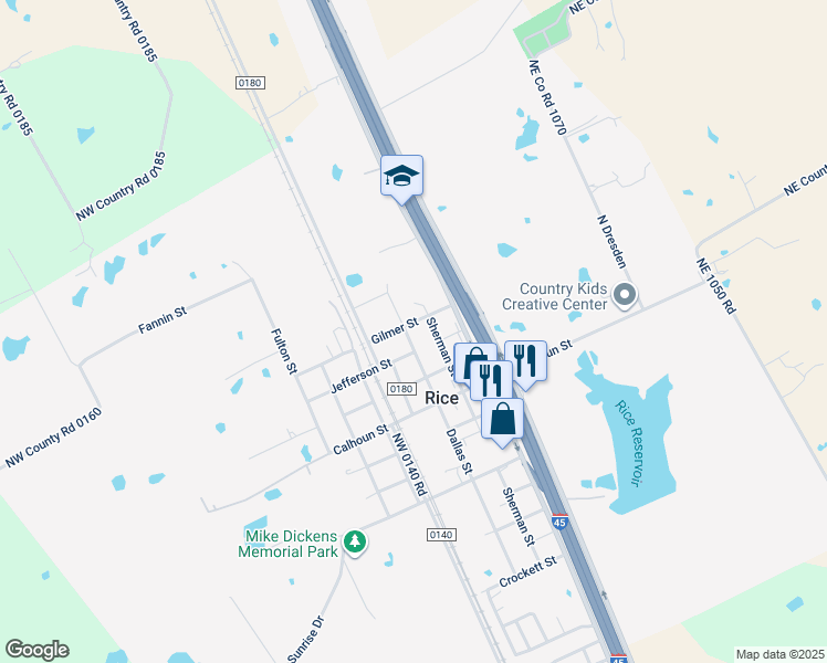 map of restaurants, bars, coffee shops, grocery stores, and more near 305 Dallas Street in Rice