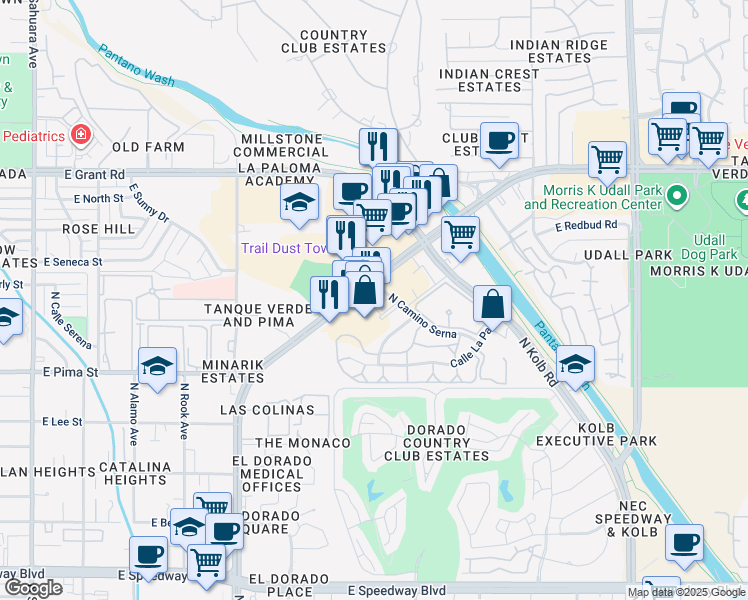 map of restaurants, bars, coffee shops, grocery stores, and more near 6560 East Tanque Verde Road in Tucson