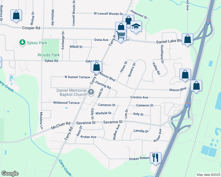 map of restaurants, bars, coffee shops, grocery stores, and more near 3505 Hines Avenue in Jackson