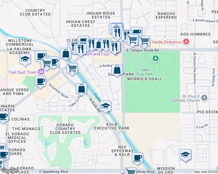 map of restaurants, bars, coffee shops, grocery stores, and more near 1930 North Cam Alicante in Tucson