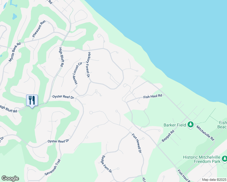 map of restaurants, bars, coffee shops, grocery stores, and more near 47 Hickory Forest Drive in Hilton Head Island