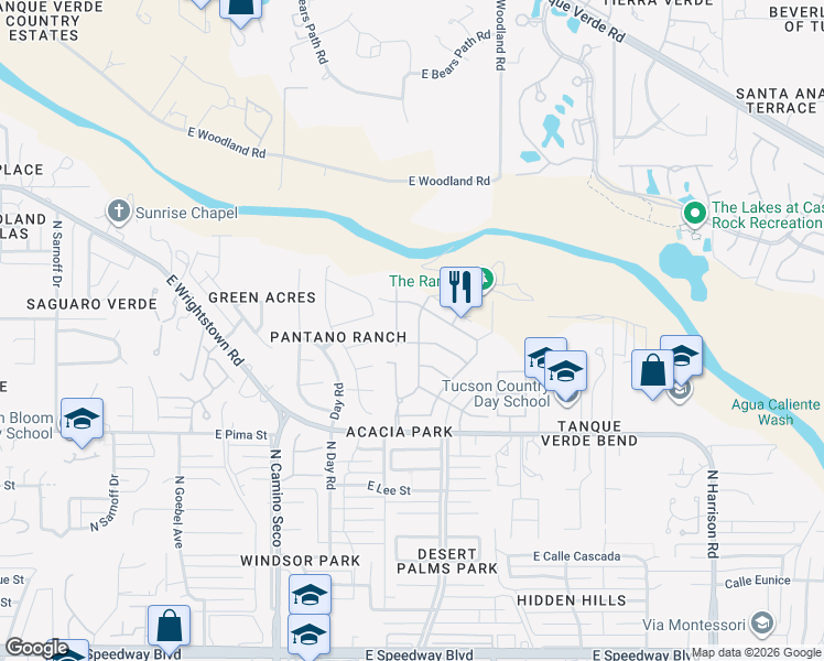 map of restaurants, bars, coffee shops, grocery stores, and more near 8921 East Linden Street in Tucson