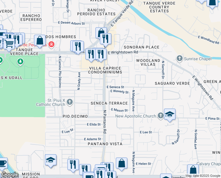 map of restaurants, bars, coffee shops, grocery stores, and more near 2050 North Pantano Road in Tucson