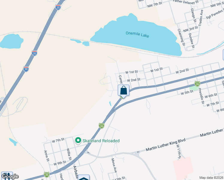 map of restaurants, bars, coffee shops, grocery stores, and more near Hillcrest Avenue in Big Spring