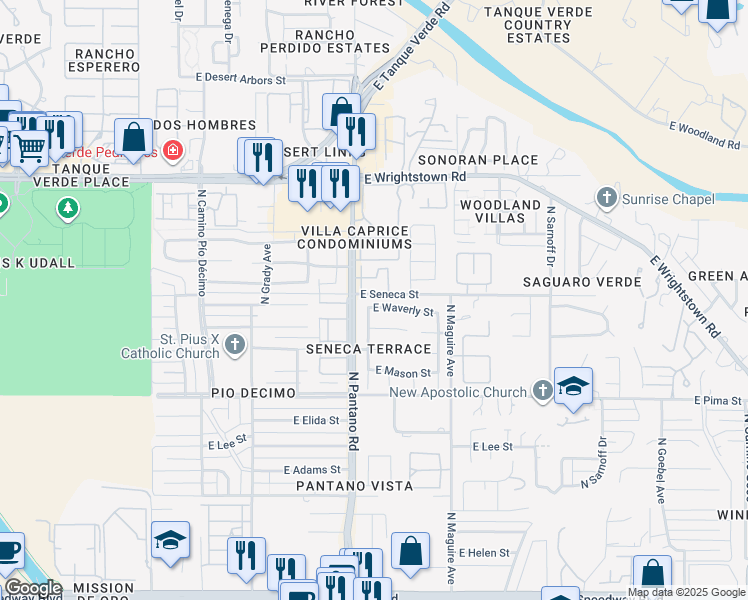 map of restaurants, bars, coffee shops, grocery stores, and more near 2050 North Pantano Road in Tucson