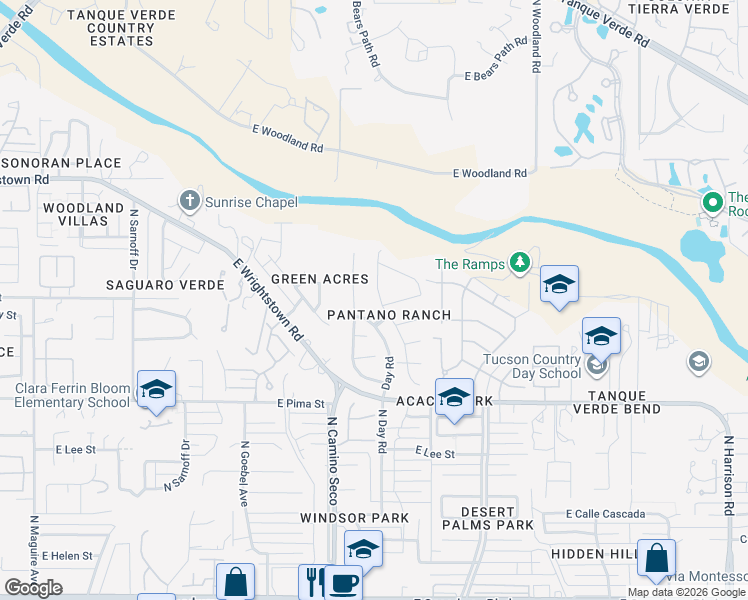 map of restaurants, bars, coffee shops, grocery stores, and more near 2083 North Wild Hyacinth Drive in Tucson