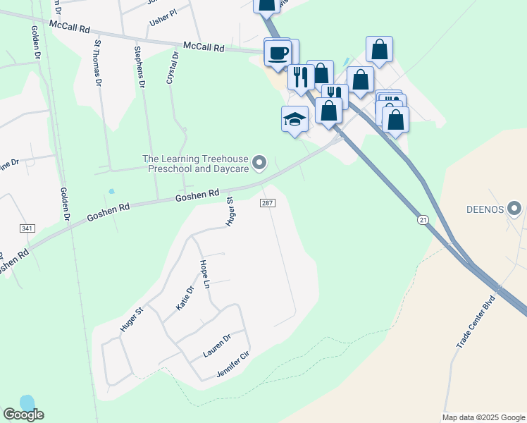 map of restaurants, bars, coffee shops, grocery stores, and more near 102 Business Park Drive in Rincon